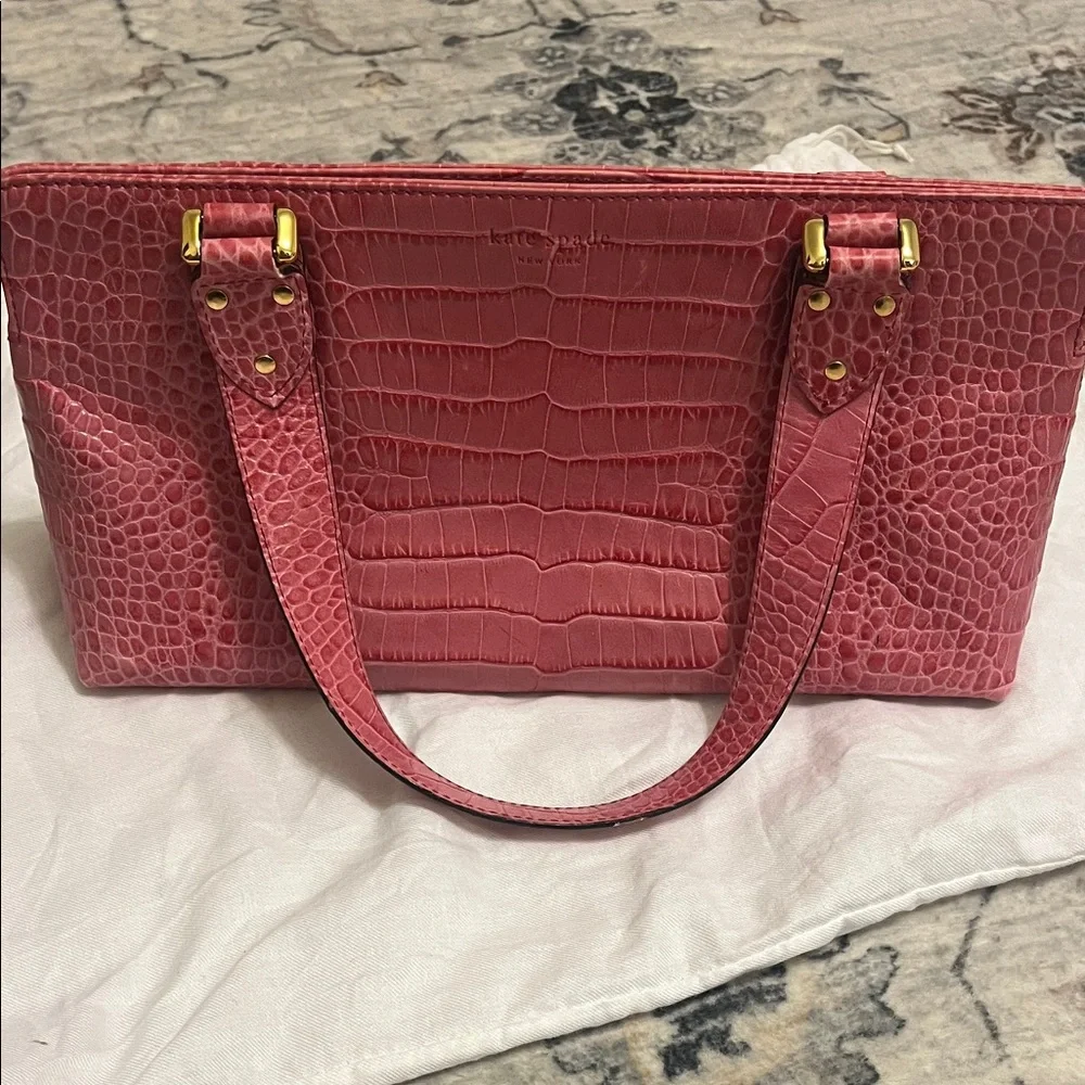 Kate Spade Pink Embossed Leather Satchel | Statement Shoulder Bag Gold Hardware